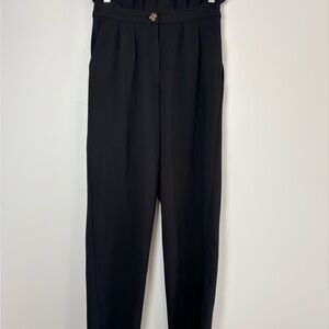 Good Luck Gem Black Paper Bag Pleated Pants Stretch